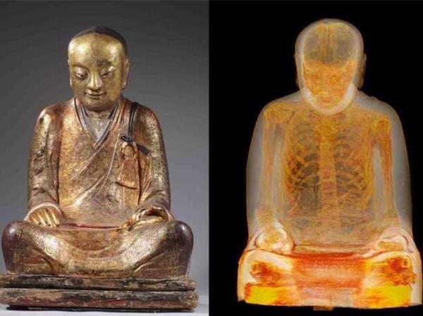 الأشعة المقطعية تكشف وجود مومياء داخل تمثال لبوذا - صور