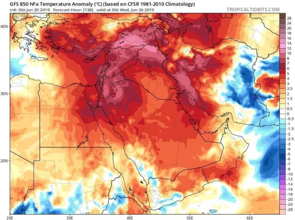 تطورات حالة الطقس ودرجات الحرارة طبقا للخرائط الجويه الصادرة مساء الخميس 20 حزيران
